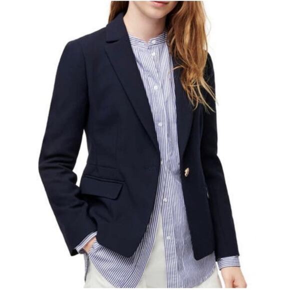 J. Crew Womens Mayfair Pleated Back Navy Blazer Size 6